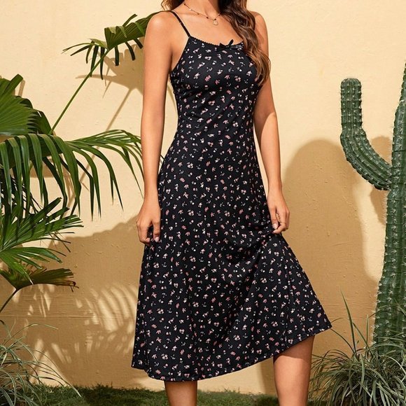 . Dresses & Skirts - Black and White Boho Womens Ditsy Floral Print Cami Dress